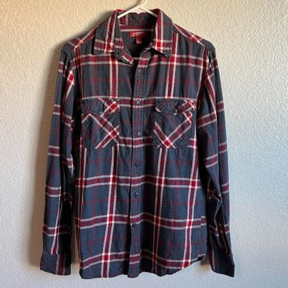 Red & Dark Gray Button Up Flannel